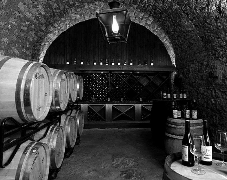 Bodega de Clarella con botas de vino