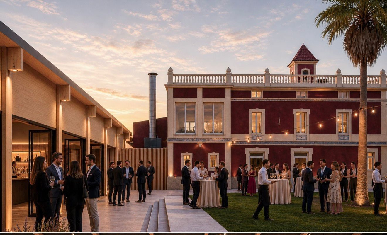 Fachada colonial de Mas Vestit al atardecer