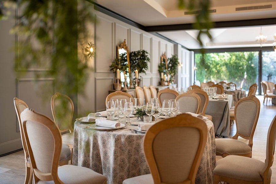 Salón de banquetes del Palacete montado para un banquete de boda